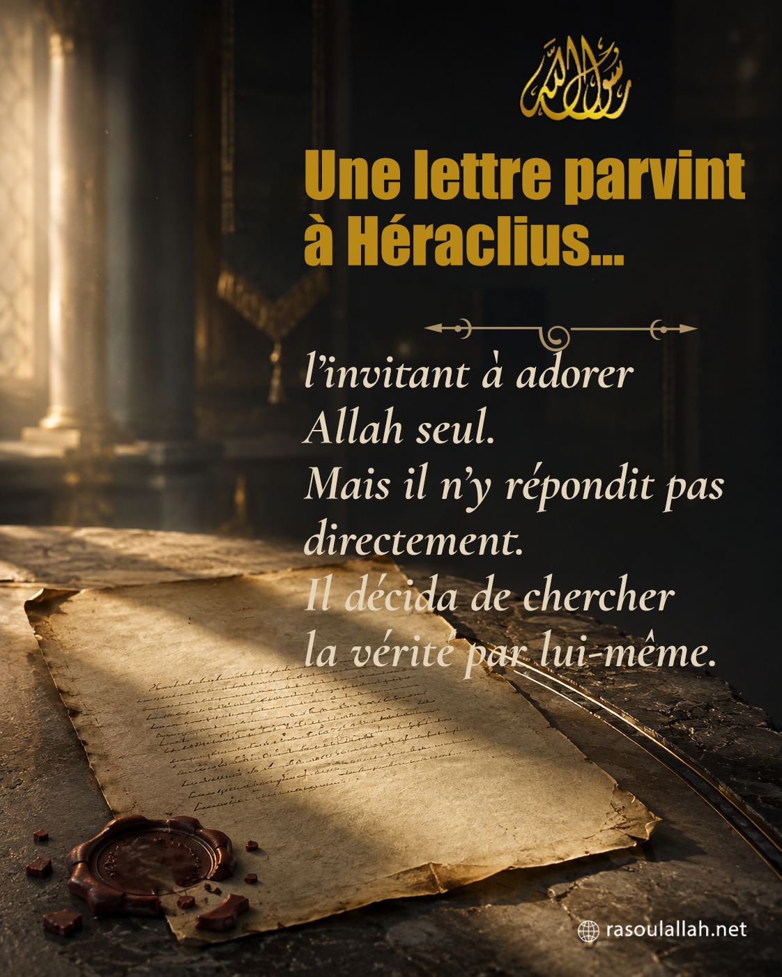 photo_Une lettre parvint à Héraclius... l'invitant à adorer Allah seul. Mais il n'y répondit pas directement. Il décida de chercher la vérité par lui-même.